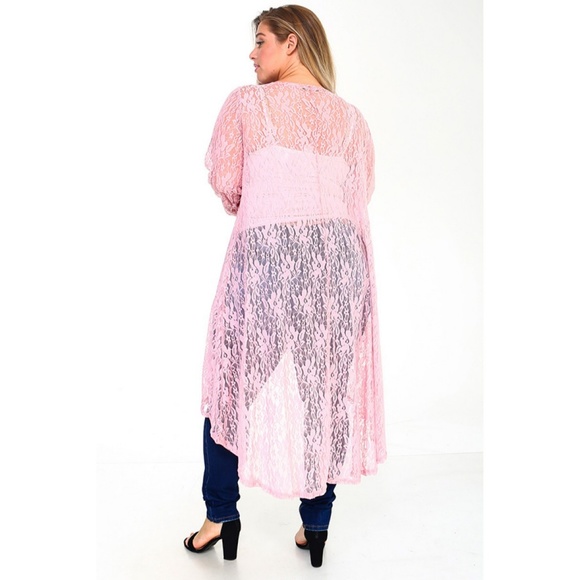 Rose Pink Long Elegant Lace Cardigan - Picture 5 of 7